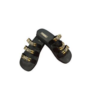Frisky Black Gold Slip on Sandals size 9